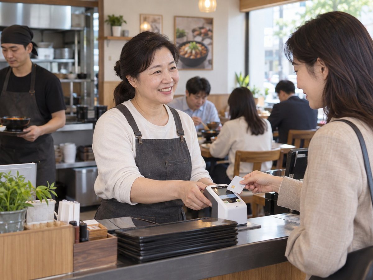 PG가입 · 카페 계산대에서 손님 카드를 받는 장면(연출 사진)
